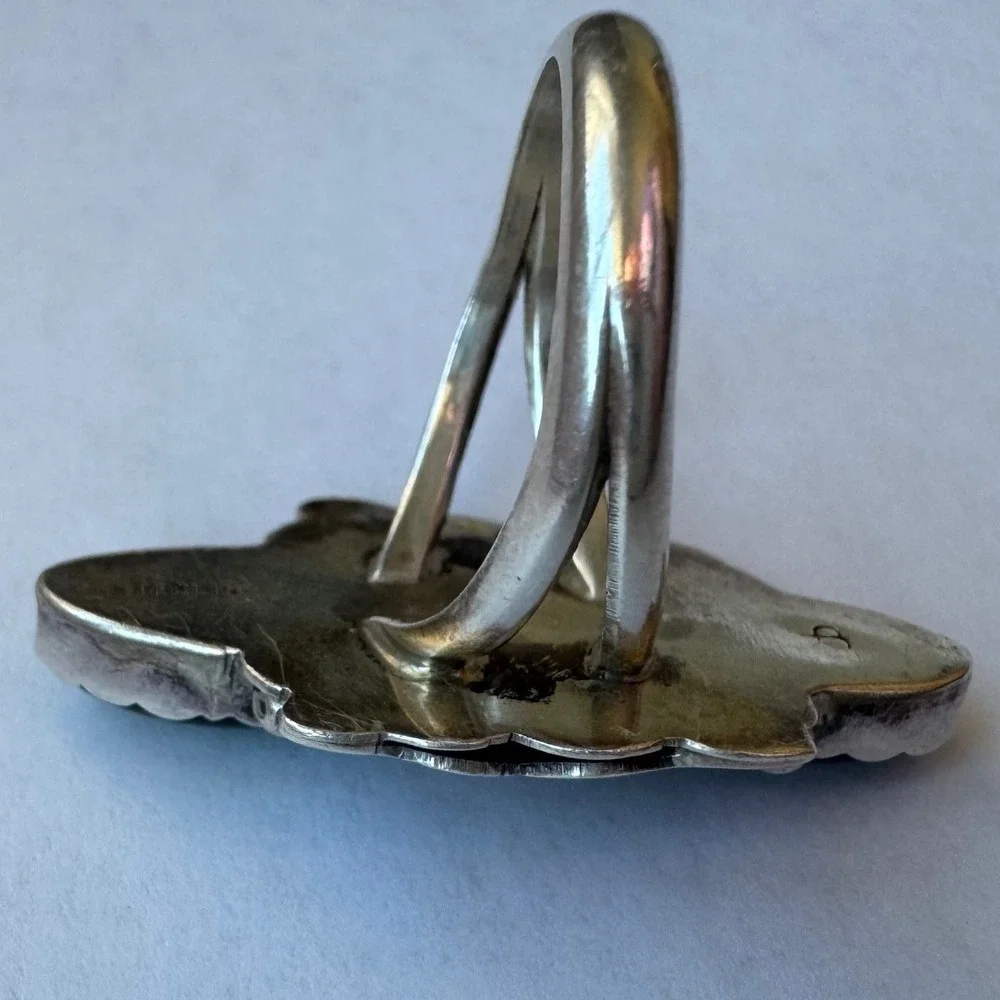 Vintage Native American Sterling Silver Malachit Stone Statement Ring Navajo 90s